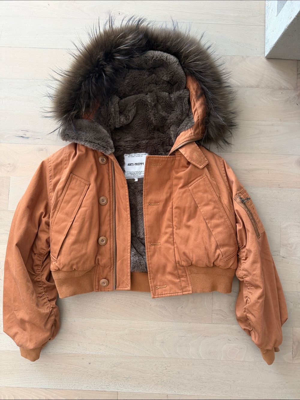 Moussy / Anti-Preppy Cropped Utility Jacket with Real Fur-Trim Hood